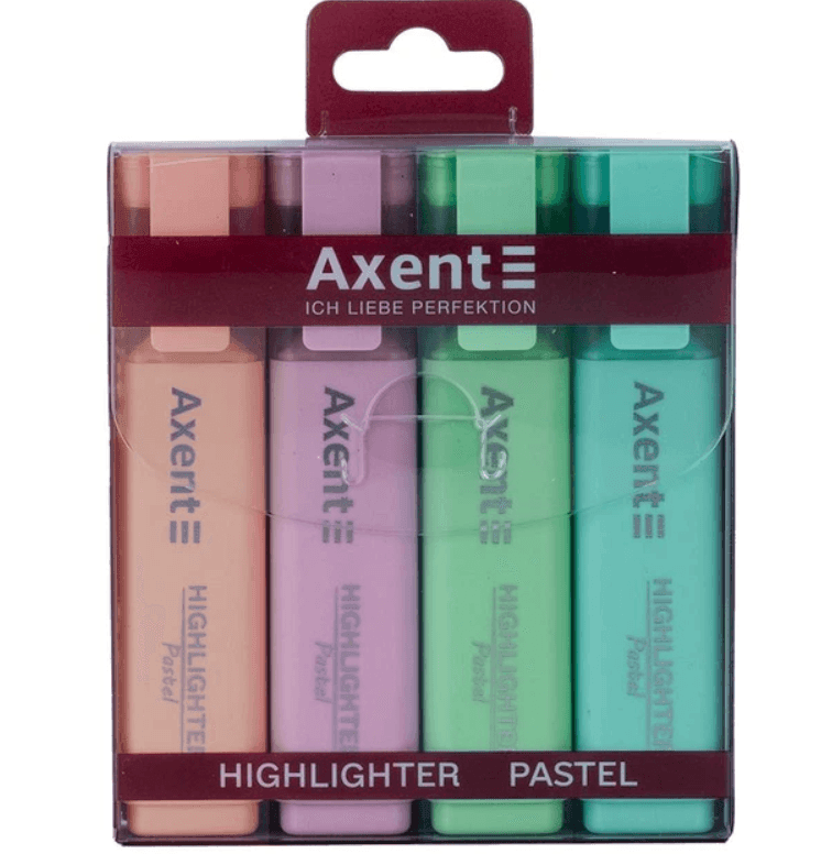 Набір текстових маркерів 4 шт. Axent Highlighter Pastel 2537-80-A 84003 Axent Німеччина