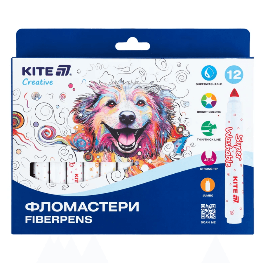 Фломастери Kite Creative Superwashable Jumbo K-1155, 12 кольорів 87935 Німеччина