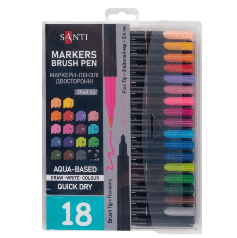 Маркери акварельні 18кол. SANTI 390999 "Brush Pen" двосторонні 92678 Китай
