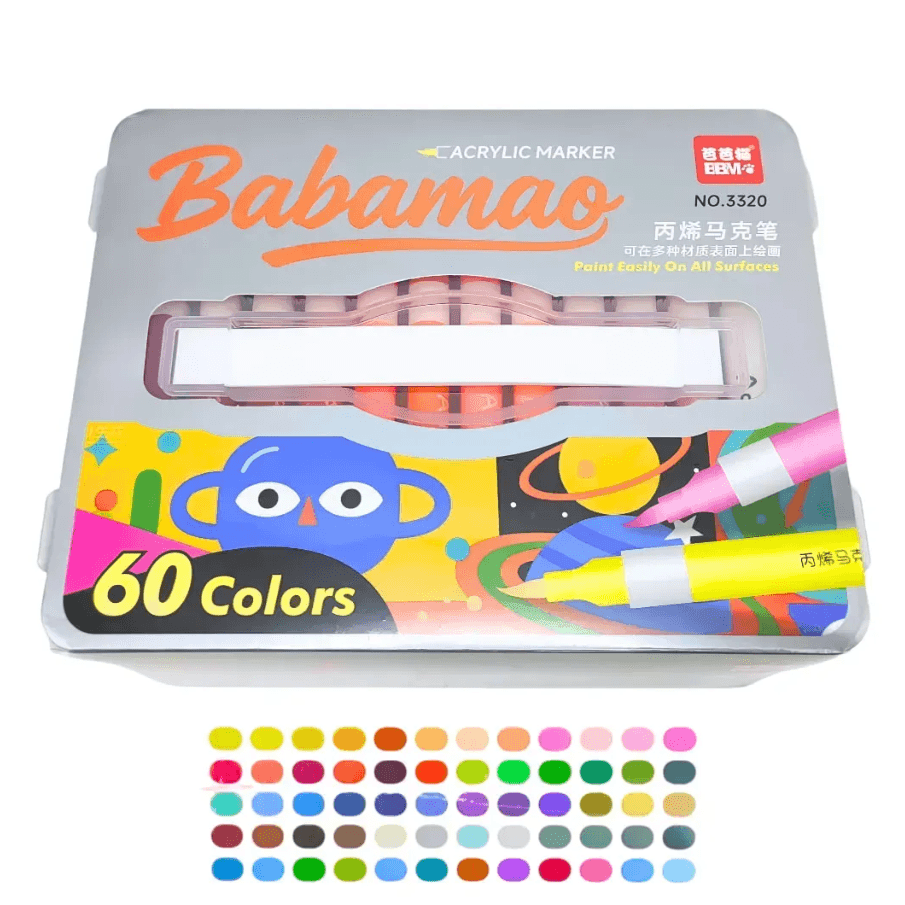 Маркер акриловий з м'яким пензлем 60шт. Babamao 3320-60 96633 Китай