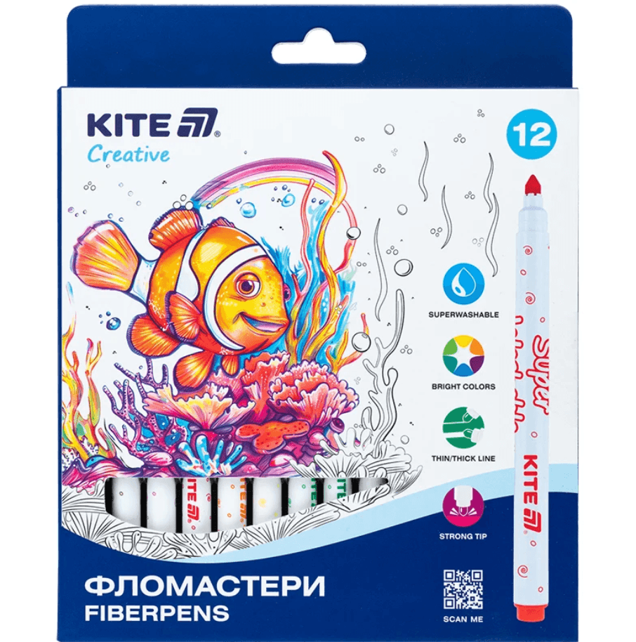 Фломастери Kite Creative Superwashable K-1152, 12 кольорів 97158 Німеччина