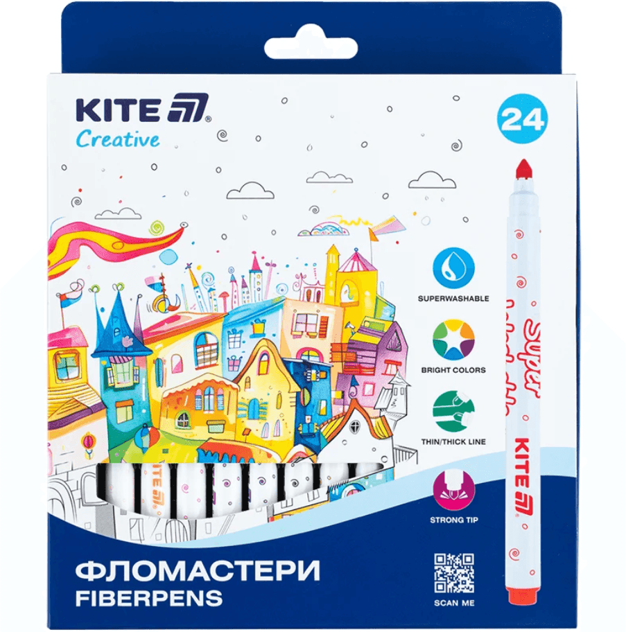 Фломастери Kite Creative Superwashable K-1153, 24 кольори 97999 Німеччина