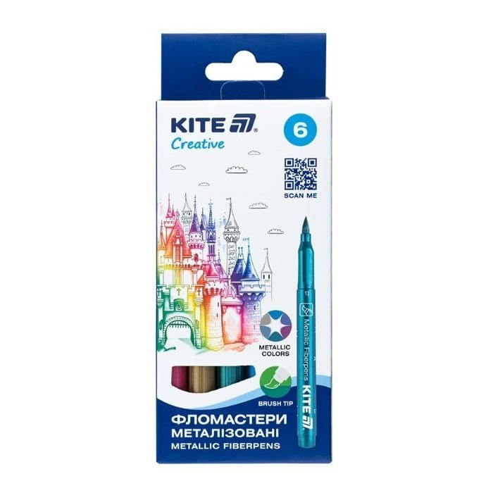 Фломастери-пензлики, набір 6шт, Kite Creative, металізовані К-1149 87213 Германия